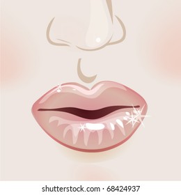 Gloss lips with kissing gesture.
