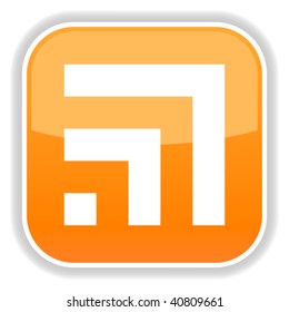 Gloss orange color with rss icon symbol concept and gray drop shadow on a white background