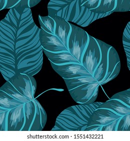Gloss Palm Leaf Vector Seamless Pattern. Marine Modern Monstera Pattern Miami Design. Ocean Tree Floral Background. Marine Jungle Foliage Print