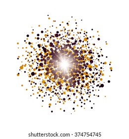 Gloss texture background. The explosion of confetti circles. Design elements. Shining stars in the composition. Vector illustration