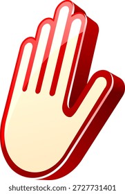 Glossar 3D-Handstopp-Zeichen oder Handflächengesten-Symbol mit rotem Rand und weißem Inneren als Warnsignal oder Stopp-Befehl