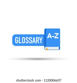 Glossary. Badge with book icon. Flat vector stock illustration on white background.