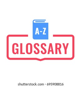 Glossary. Badge with book icon. Flat vector illustration on white background.
