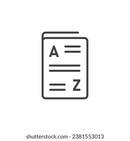 Glossary book icon in flat style. Guidebook encyclopedia vector illustration on isolated background. A-Z notebook sign business concept.