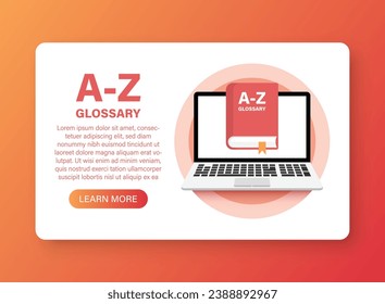 Glossary book with laptop icon in flat style. Guidebook encyclopedia vector illustration on isolated background. A-Z computer sign business concept.