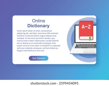 Glossary book with laptop icon in flat style. Guidebook encyclopedia vector illustration on isolated background. A-Z computer sign business concept.