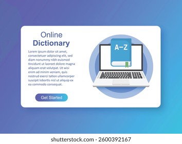 Glossary book with laptop icon in flat style. Guidebook encyclopedia vector illustration on isolated background. A-Z computer sign business concept.