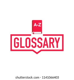 Glossary. Label with book icon. Flat vector stock illustration on white background.