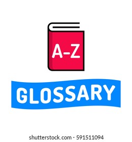 Glossary. Ribbon With Book Icon. Flat Vector Illustration On White Background.