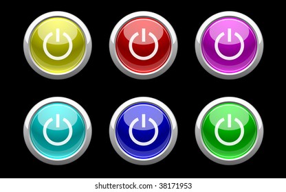 glosssy buttons with power symbol on  black background