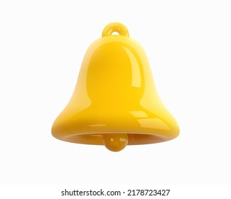 La brillante campana 3D aislada en un fondo blanco. Representación 3D de una campana amarilla. Figura, objeto de decoración. Icono de vector realista