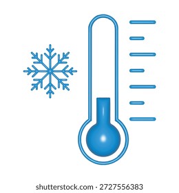 Glänzendes 3D-Thermometer mit Schneeflocken-Vektor. Glänzende Kälte Symbol einzeln auf Weiß. Winterwettersymbol für Vorhersage, Gefrierklima und Kühlkonzepte.