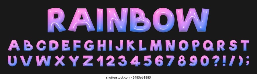 Glossy 3D bubble font. An inflated three-dimensional English font with a gradient from blue to pink.