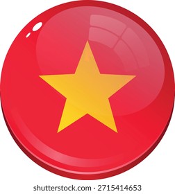 Botão 3D brilhante com o design da bandeira do Vietnã.