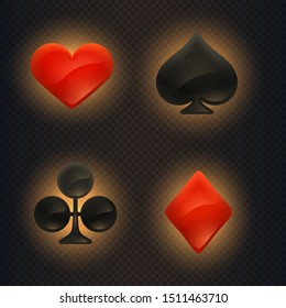 Glossy 3D Card suits.  Game cards signs. Poker icons.