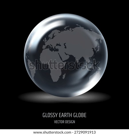 Glossy 3D earth globe vector with world map in modern minimal style, global business, technology, geography, presentation,design, earth, globe, world, planet, vector, global, scientific, bubble, transparent, glass, shadow, map, render, vector