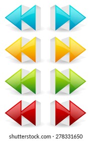 Glossy 3d forward and backward (rewind, fast forward) arrow buttons, icons.