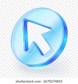 Glänzende 3D-Glas Stil Cursor Pfeilsymbol-Taste. Modernes transparentes Design für UI, Apps, Websites, Internet- und Technologiekonzepte. Vektorgrafik.