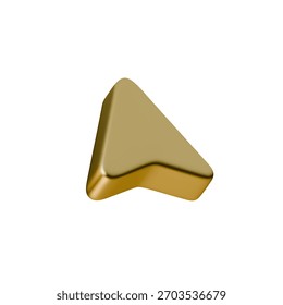 Flecha dorada brillante en 3D con una superficie metálica lisa y reflejos suaves. Icono de navegación geométrica moderna para interfaz de usuario, App, interfaces digitales y diseños premium
