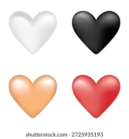 Glossy 3D Hearts in Multiple Colors Isolated on White Background