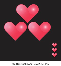 Glossy 3D Hearts on Black Background – Romantic Love Des