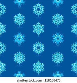 Glossy 3d Modern Deep Blue Snowflakes Pattern