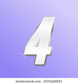 Glossy 3D Number Four with Sparkling Effect on Gradient Purple Background Typography Design for Achievements, Rankings, and Celebrations