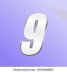 Glossy 3D Number Nine with Sparkling Effect on Gradient Purple Background Typography Design for Achievements, Rankings, and Celebrations