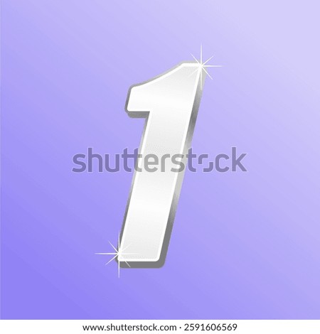 Glossy 3D Number One with Sparkling Effect on Gradient Purple Background Typography Design for Achievements, Rankings, and Celebrations