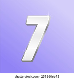 Glossy 3D Number Seven with Sparkling Effect on Gradient Purple Background Typography Design for Achievements, Rankings, and Celebrations