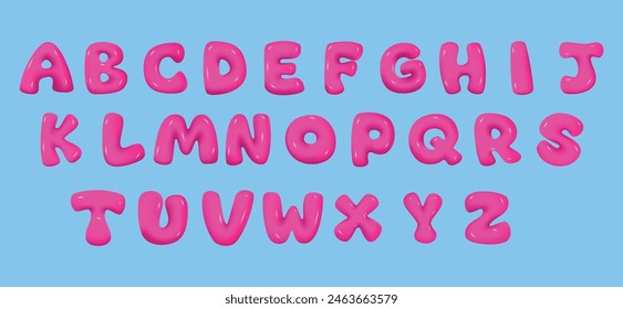 Glossy 3D pink bubble font. Playful design inspired by 2000s or 90s, inflated balloon letters. 