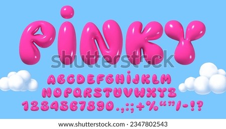 Glossy 3D pink bubble font in Y2K style. Playful design inspired by 2000s or 90s, inflated balloon letters. Trendy English type. Realistic vector illustration