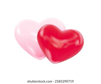 Glossy 3d pink and red Valentine's Day hearts. Symbol of love, romantic relationships. Design elements for Valentine's Day, wedding, romantic events. Vector Illustration
