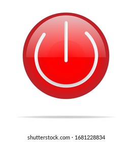 Glossy 3D power button icon on white background, colorful, vector illustration