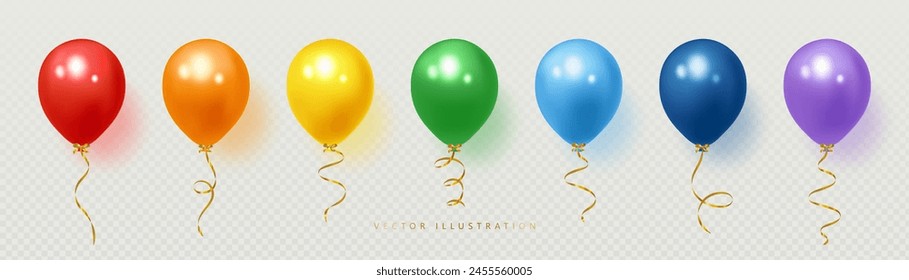 Glossy 3d Realistic balloons in rainbow colors. Vector illustration