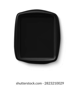 Glossy 3D rectangular plaque badge vector element. Dark rounded beveled badge with embossed panel, blank label, and isolated icon style. Clean monochrome emblem and symbol shape.