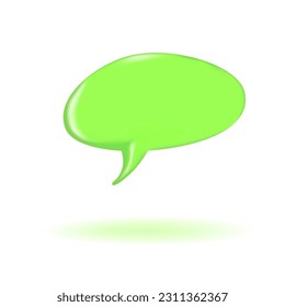 Glossy 3D render retro speech bubble in green color, oval shape, shadow below. Word, thought, emotion, conversation balloon for comics, comments, stickers, articles, websites, etc.