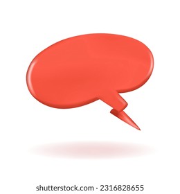 Glossy 3D render retro speech bubble in red color, oval shape, shadow below. Word, thought, emotion, conversation balloon for comics, commentary, stickers, articles, websites, etc.