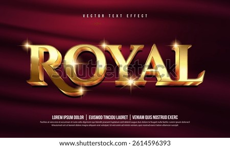 Glossy 3d royal text effect featuring gold typography, shiny metal icon or logo, golden sparkle light and glitter luxury background for social media marketing and corporate business mockup. Gold text.