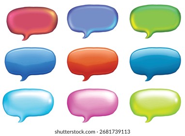 Conjunto de burbujas de discurso 3D brillante - Iconos de comunicación coloridos