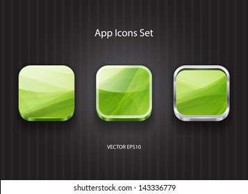 Glossy 3d square green app icons set