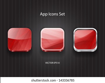 Glossy 3d square red app icons set
