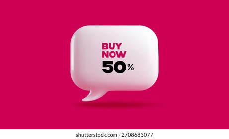 Burbuja brillante del discurso del descuento del estilo 3D. Símbolo de oferta especial. Cuadro de mensaje para revisión y IU de chat. Anuncio, encabezado del Sitio web, publicación social, concepto de promoción de eventos. Ilustración vectorial.