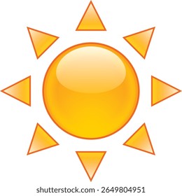 Glossy 3D Style Sun Icon with Orange Triangular Rays for Modern Weather and Summer Graphics