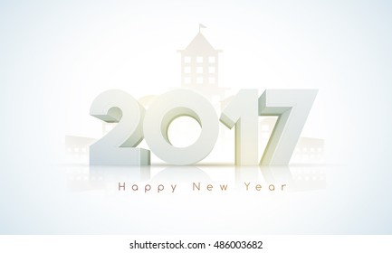 Glossy 3D Text 2017 on white background for Happy New Year celebration.