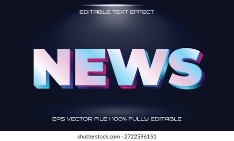 Efecto de texto 3D brillante para 'NOTICIAS' - Gráfico de Vector totalmente editable
