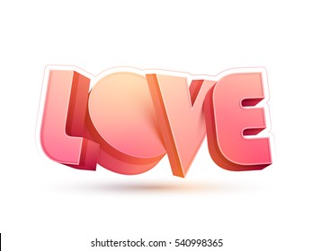 Glossy 3D Text Love for Happy Valentine's Day celebration.