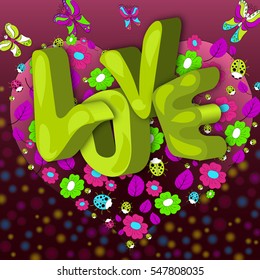 Glossy 3D Text Love for Happy Valentine's Day celebration.