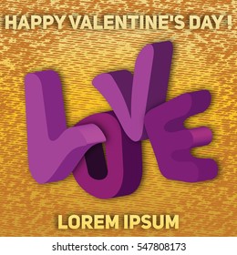 Glossy 3D Text Love for Happy Valentine's Day celebration.