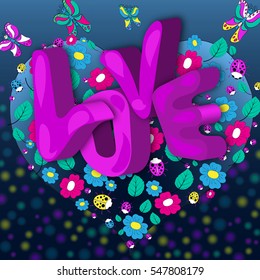 Glossy 3D Text Love for Happy Valentine's Day celebration.